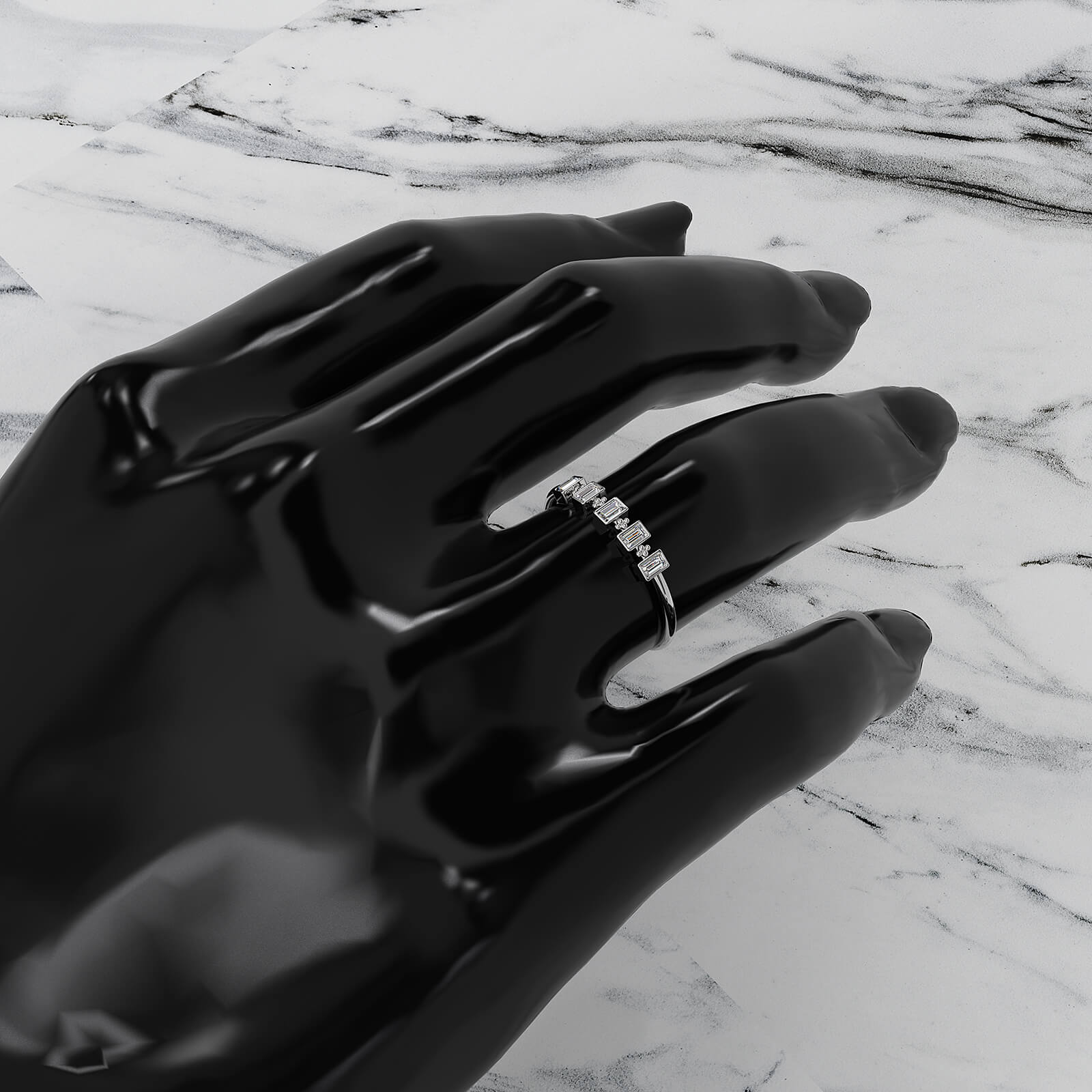 Slim 5 Stone Baguette Lab Diamond Bezel Set Minimalist Fashion Ring 0.19ctw.